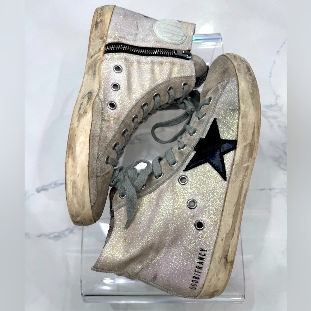 Golden Goose Francy hi top side zip rainbow glitter star Sneakers size 39